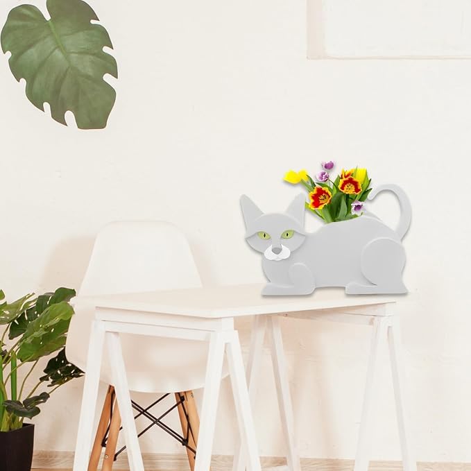 White Cat Planter Plant Pots,Cute Cat Flower Planter,Gifts for Pet Lovers,Unique Animal Plant Pots,Office,Indoor Outdoor Garden Decor（12.5 * 5.6 * 7.8in）