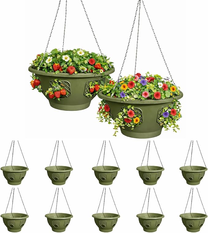 Ultimate Hanging Baskets - Strawberry, Tomato, Flower, and Herb Outdoor Planters - Use Garden Pots for Growing Plants Outside On A Deck, Fence, or Balcony (10, Sagebrush Green)