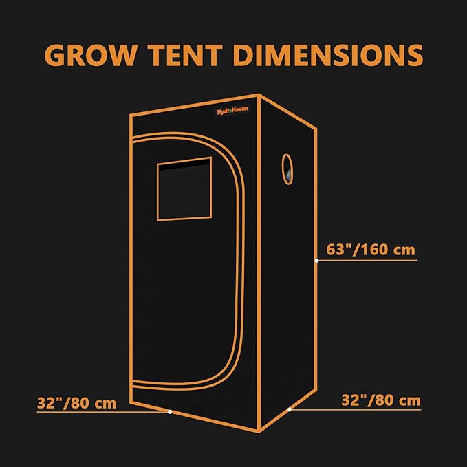 3x3 Grow Tent Kit (32"x32"x63") - Heavy-Duty 600D Diamond Mylar Lining, 98% Reflective, Viewing Window & Waterproof Floor Tray for Hydroponics Indoor Growing
