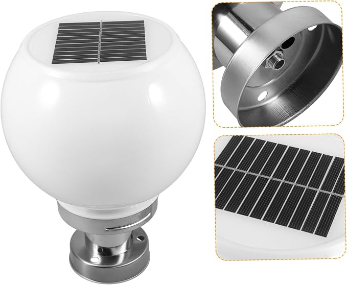 SOLUSTRE Solar Wall Pillar Lamp Outdoor 10.03X7.87In Round Ball Led Post Light Waterproof Solar Powered Landscape Lighting for Garden Patio Fence