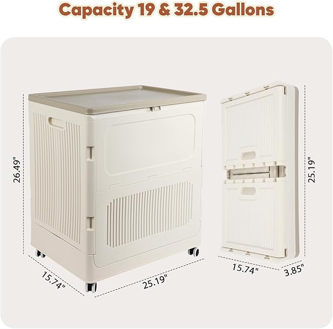 FAHKNS 52Gal/208Qt Collapsible Storage Box Set, Folding Storage Container and Install-Free Closet Organizer with Wheels, Large Organizer for Home