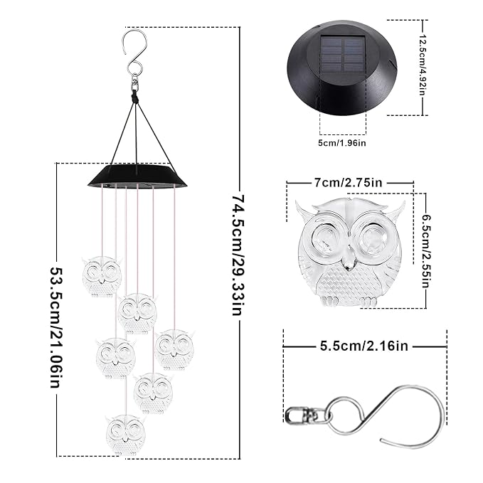 7-Color Light Changing Owl Solar Lights for Outside, Solar Lights Gifts for Father's Day, Solar Owl Wind Chimes Gifts for Women, Mom, Grandma, Garden Yard Lawn Outdoor Decor Mobiles