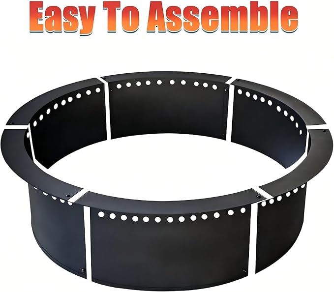 SoulMate Outdoor 43-Inch Outer/39-Inch Inner Fire Pit Ring Smokeless,Duty Solid Metal Steel Round Firepit Rim Insert for DIY Fire Pits, Outdoor Above or In-Ground, Camping Garden Patio Backyard.