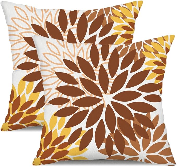 DFXSZ Rust Flower Pillow Covers 18x18 Inch Set of 2 Outdoor Brown Waterproof Decor for Living Room Sofa Patio Funiture Garden Floral Polyester PillowCovers 012K18