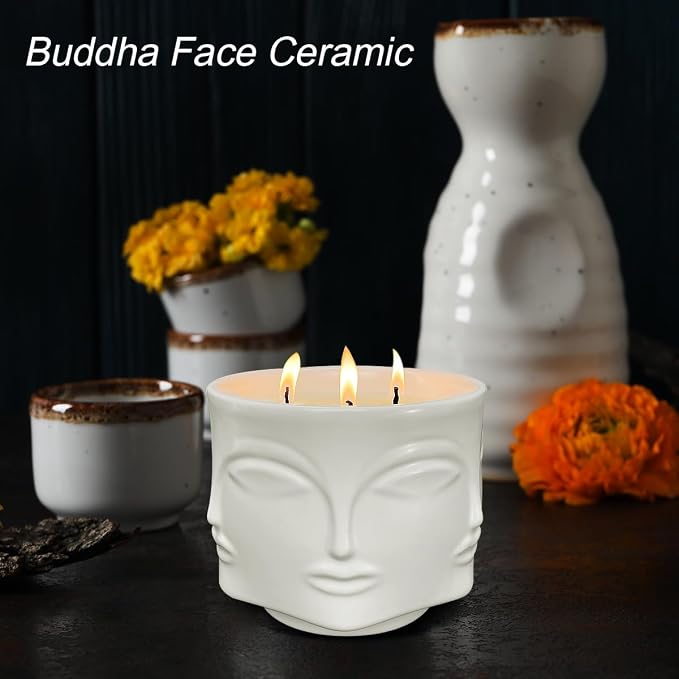 Outdoor Decorative White Large Citronella Candle, 20oz, Ceramic, 3 Wick Scented Candles, 100% Soy, for Patio Decor, Outside Table Decor, Camping Accessories