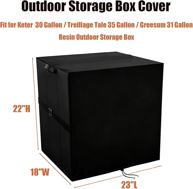 Deck Box Cover for Keter 30 Gallon / for Greesum 31 Gallon Deck Box for Outside, Waterproof Resin Storage Box Bin Covers Patio Furniture Side Table Cover- 23"L x 18"W x 22"H