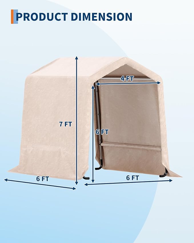 6X6 FT Heavy Duty Outdoor Storage Shed with Roll-Up Door - Waterproof Portable Shelter for Motorcycle, Tools & Equipment, Rust-Resistant Steel Frame