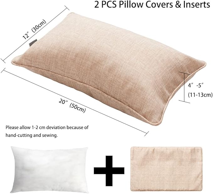 Magpie Fabrics Pack of 2 Outdoor Waterproof Lumbar Rectangular Throw Pillow with Insert 12x20 Inch, Home Decorative Toss Cushion for Patio Garden Car Office (Light Brown Textured)