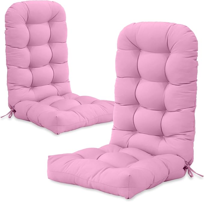 COOS BAY High Back Adirondack Chair Cushions for Outdoor Furniture, 49x20x5 in Water-Resistant Thick Tufted Patio Chair Cushions with Secure Straps, Set of 2, Pink