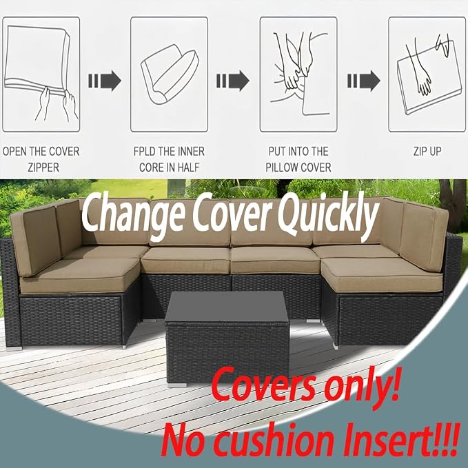 14Pcs Outdoor Cushion Covers Replacement Washable w/Zipper for 6-Seaters Sofa Patio Slipcovers Set Seat and Back Covers Only-25x25x3.15inch