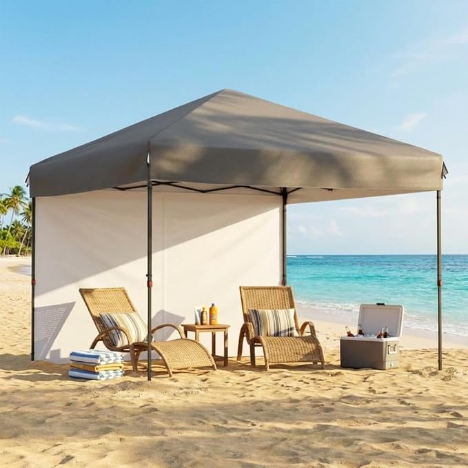 10x10ft Pop Up Canopy Tent, Heavy Duty Commercial Instant Tent, One-Push Setup with 1 Removable Sidewall, 210D Oxford Waterproof UV Protection (UPF 50+) for Outdoor Camping, Parties, Farmers Market