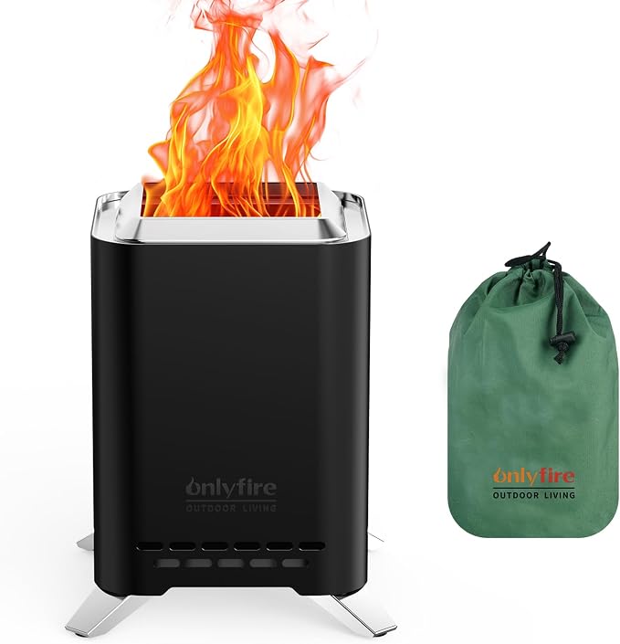 2-in-1 Smokeless Fire Pit with Pot Bracket & Carry Bag, Portable Camping Stove, Wood Burning Mini Tabletop Fireplace for Patio Backyard RV Tailgating, Black 9", #FP052