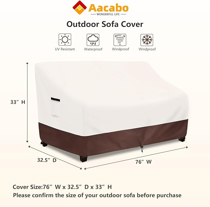 Outdoor Couch Covers,76 Inches Outdoor Sofa Cover, Waterproof Patio Furniture Cover,Furniture Covers for Patio Seating (Beige)