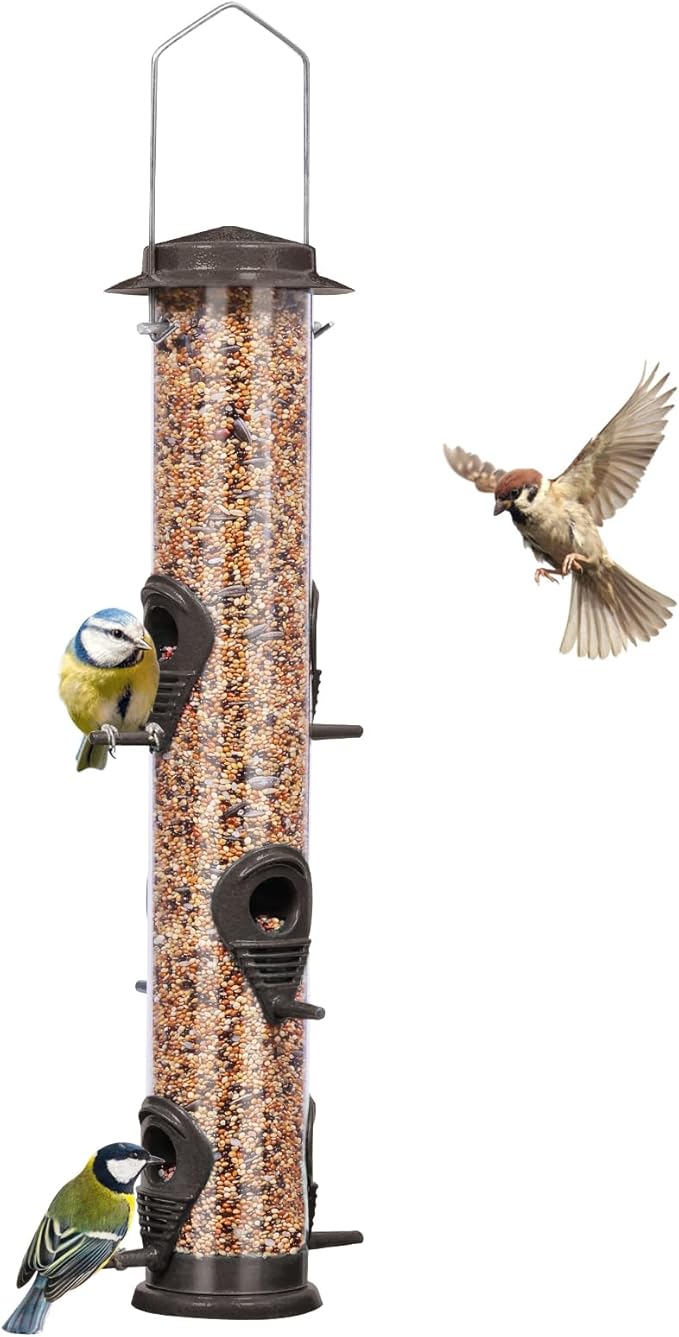 ERYTLLY Metal Bird Feeders - Tube Feeder for Wild Birds, 1.4mm Thick Transparent Tube, Squirrel Proof Hanger