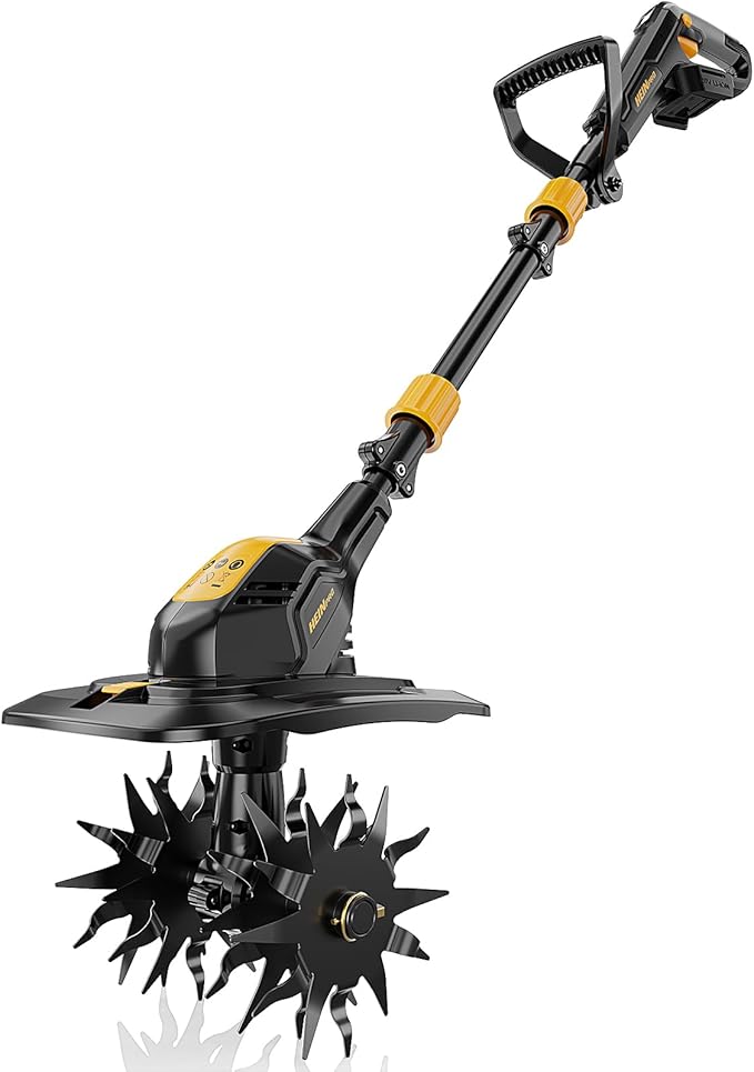 HEINPRO Cordless Tiller Cultivator Compatible with Dewalt 20V MAX Battery, 9In Tilling Width & 7In Depth Electric Tiller for Gardening, 360RPM Rototillers for Garden Cultivator (Tool Only)