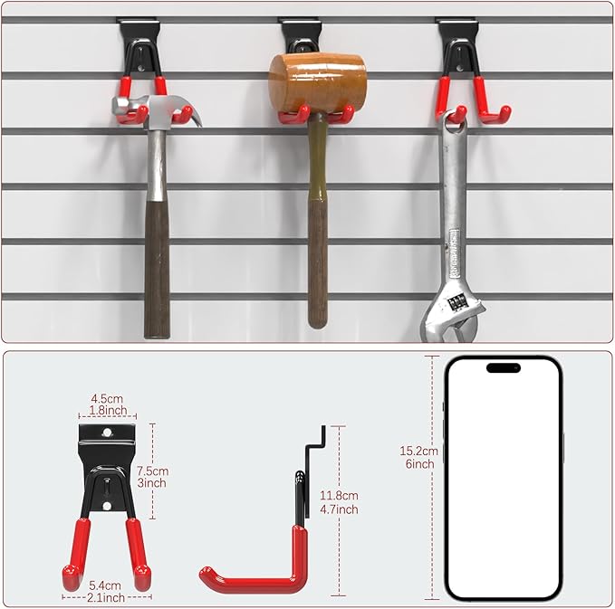 3-H Slat Wall Hooks 12 Pack 4.5 Inch U Shape,Heavy Duty Slot Board Hangers, Slat Wall Display Hooks for Garage Organization Retail Store Garden Tools Storage Panel Accessories (Red