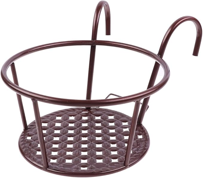 Hanging Railing Planters Baskets Art Hanging Flower Stands Balcony Flower Pot Holders Plant Iron Racks Fence Metal Potted Stand Mounted Balcony Round Plant Basket Shelf Container Box,Garden Steel Pots