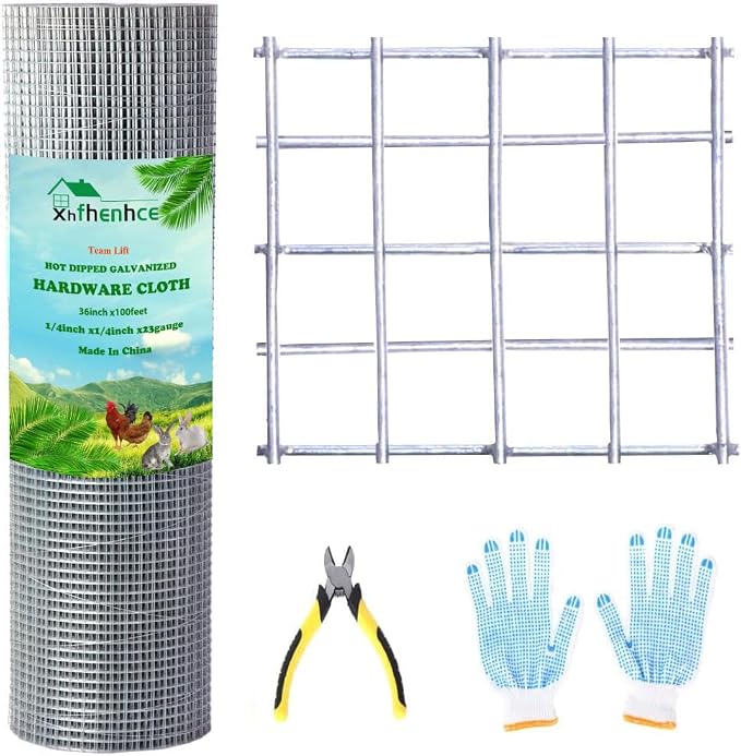 Hardware Cloth 1/4in 36 x 100 ft Hot Dip Galvanized Rust Resistant Welded Wire Mesh,23AWG Square Chicken Wire Fence Garden Plants Fencing,Chicken Coop Rabbit Poultry Critters Metal Cage Roll