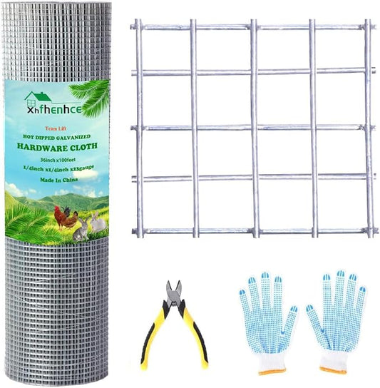 Hardware Cloth 1/4in 36 x 100 ft Hot Dip Galvanized Rust Resistant Welded Wire Mesh,23AWG Square Chicken Wire Fence Garden Plants Fencing,Chicken Coop Rabbit Poultry Critters Metal Cage Roll