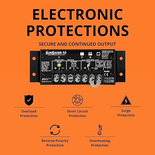 Morningstar SunSaver 10A PWM Solar Charge Controller (SS-10-12V) - Regulator for 12V Batteries, Four Stage Battery Charging, HazLoc Rated, Low Noise, 5 Year WTY - Designed in The USA