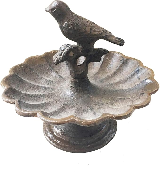 Comfy Hour 6" Mini Pedestal Bird Bath, Decorative Cast Iron Tabletop Bird Feeder for Garden Porch & Patio, Antique Style Metal Wild Bird Seed Dish, Outdoor Decor Accent, Bronze Finish, 1 Unit