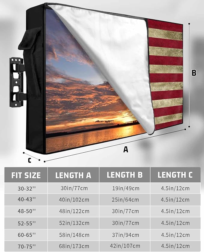 Vintage American Flag Outdoor TV Cover - 52-55 Inch Weatherproof, Retro Blue Red TV Enclosure with Zipper & Roll Up Front Flap
