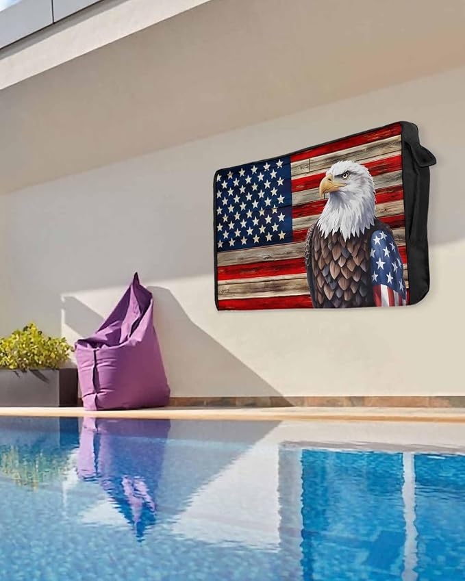 DecorLovee American Flag Outdoor TV Cover 60 to 65 Inches Weatherproof & Waterproof, Vintage Blue Red USA Flag Outdoor TV Enclosure with Remote Control Pocket, Eagle TV Screen Protectors for TV