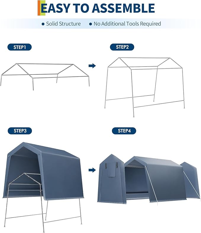 IDEALHOUSE 6x6 FT Outdoor Storage Shelter Shed Carport with Roll-Up Ventilated Zipper Door and Windows, Waterproof Portable Garage, Heavy Duty Tent Shed for Motorcycle Bike Firewood Tools