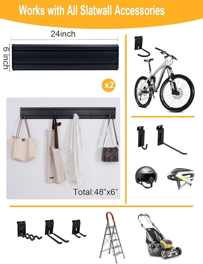 FRAYSCENT Slatwall Panels Garage Tool Organizer Wall Mount Garage Slat Wall Storage Systems, Bike Storage Rack Garage Organizers and Storage PVC Wall Panels Slat Wall Paneling