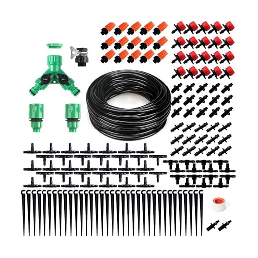 FAMILY'S BACKYARD 131FT Drip Irrigation System,Irrigation System for Garden Watering System,drip Irrigation kit1/2inch to 1/4inch Irrigation Tubing Hose Adjustable Nozzle Emitters Barbed Fittings