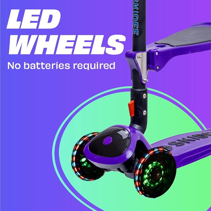 SKIDEE Kick Scooter for Kids Ages 3-5 | Foldable 3 Wheel Scooter with Lean-to-Steer, Adjustable Height, Removable Seat & LED Light Wheels | Toddler Scooter Up to 12 Year Old Boys/Girls