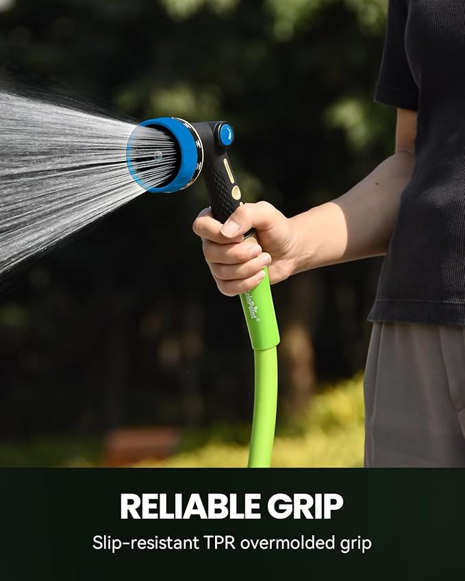 RAINPOINT Garden Hose Nozzle Heavy Duty - 100% Metal Thumb Control Spray Nozzles for Garden Hose High Pressure, 10 Patterns Water Hose Nozzle for Car Wash, Watering Lawn and Pets, Blue