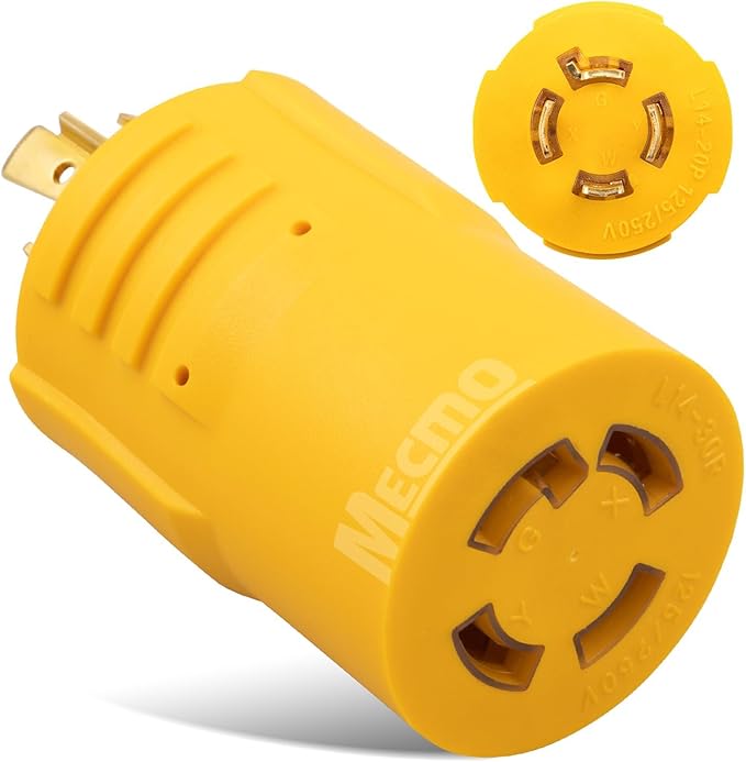 MECMO 20Amp to 30Amp Generator Adapter NEMA L14-20P to L14-30R, 4 Prong Locking 20A L14-20 Plug to 30A L14-30 Twist Lock Receptacle for House Transfer Switch, Power Back Up