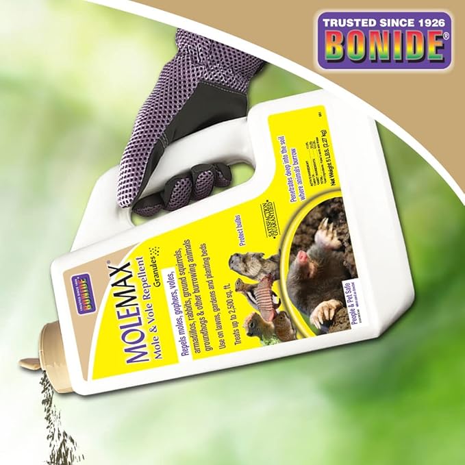 Bonide MOLEMAX Mole & Vole Repellent Granules, 5 lbs. Ready-to-Use, Outdoor Lawn & Garden Mole Control, People & Pet Safe