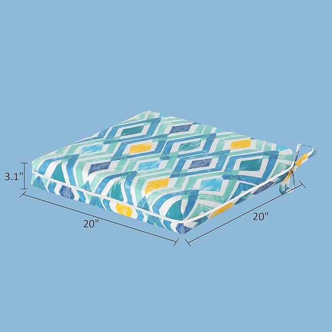 COZYVIDA Outdoor Chair Cushions Set of 4, 20"x20" Square Seat Pads with Tie Straps and YKK Zippers, 30D High-Density Foam, Water-Resistant Fabric,UV-Resistant 1000+ Hrs