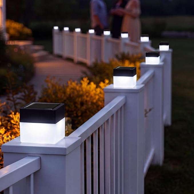 Tujoe Solar Post Cap Lights Fence Post Solar Lights 2in x 2in (5cm x 5cm)(White,8 Pack)