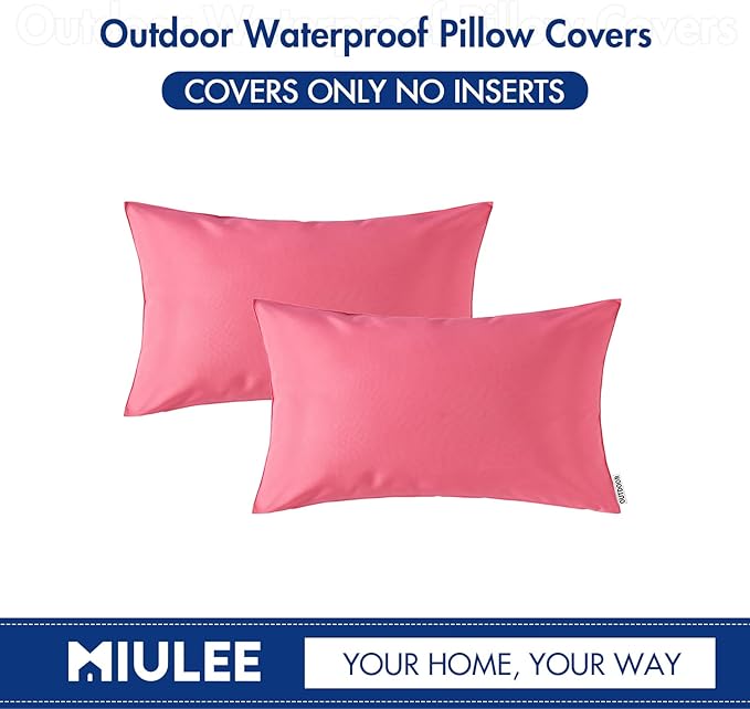 MIULEE Pack of 2 Decorative Outdoor Waterproof Pillow Covers Rectangular Garden Cushion Sham Throw Pillowcase Summer Shell for Spring Valentine's Day Patio Tent Couch 12x20 Inch Pink