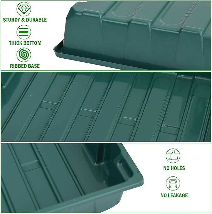 YoleShy 10 Pack Seed Starter Tray Reusable Plastic Plant Seedling Starter Trays Thickened Sturdy Durable for Germination Growing Microgreens Planting Propagation, Without Drain Holes, 14.5"x9", Green