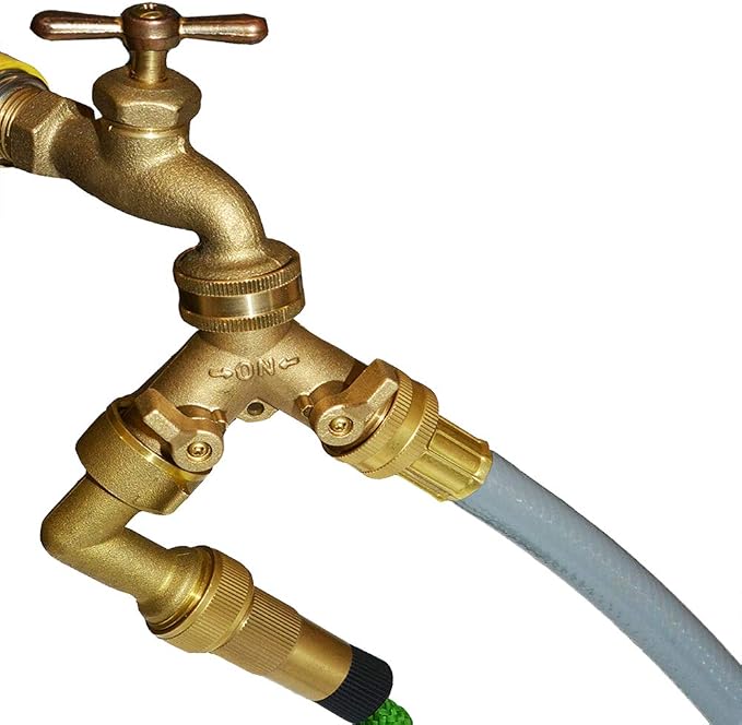 HQMPC 2 Way Hose Y Valve Hose Splitter Garden Hose Y Valve Connectors 2 way shut off valves With Solid Brass Handle Brass Y Valves Water Garden Hose Adapter 3/4"GHT Thread Extra 4 Presure washers