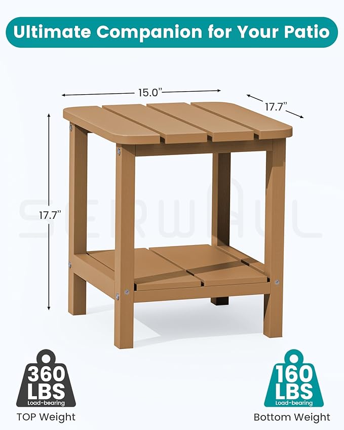 SERWALL Double Adirondack Side Table Rectangular End Table, Brown