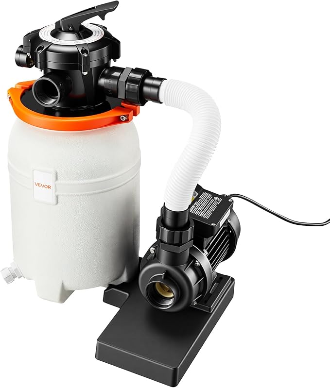 VEVOR 10 in Sand Filter Pump for Above Ground Pool, 0.33 HP 3000 GPH, Swimming Pool Sand Filter Pump with Pre-Assembled Core & Leak-Resistant Design, 6-Way Valve, High-Efficiency Filtration for Pools