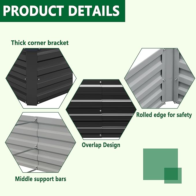Meberam 2 Pack 6x3x1FT Galvanized Raised Garden Beds Kit Outdoor Metal Gardening Planter Box for Vegetable Elevated Flower Herbs,Black
