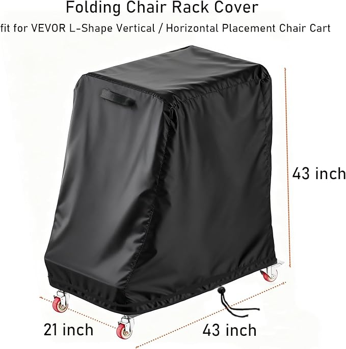 Folding Chair Rack Cover for VEVOR L-Shape, Waterproof Chair Cart Cover, Folding Chairs Storage Dolly Chairs Holder Covers- 43” L x 21" W x 43" H