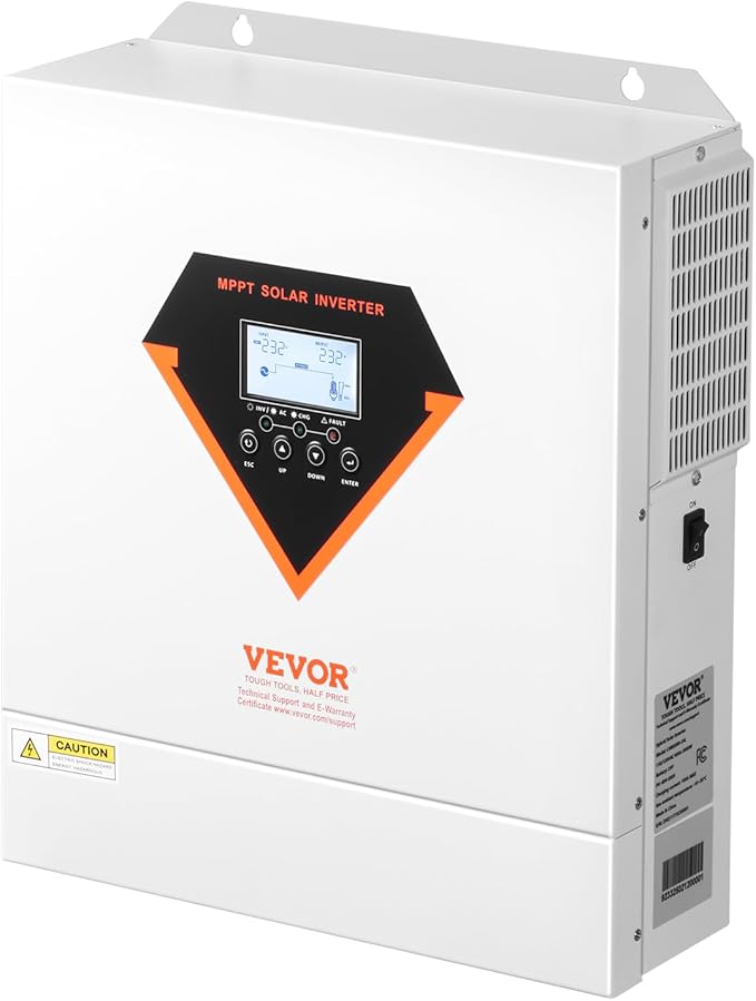 VEVOR Hybrid Solar Inverter, 3500W, Single Phase Pure Sine Wave Power Inverter, 24V DC to 220/230V AC, with Built-in 100A MPPT Solar Charge Controller, for Off-Grid System Lead Acid Lithium Battery