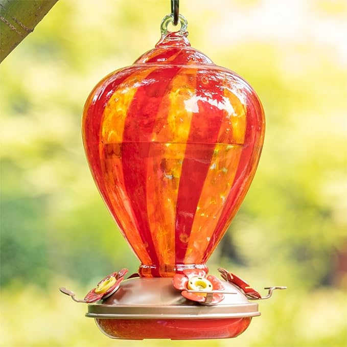 Hummingbird Feeder, 34OZ Hand Blown Glass Hummingbird Feeders for Outdoors Hanging, 4 Feeding Perch with Ant Moat Hook, Garden Yard Decor Gifts for Women Mom (Hot Air Balloon) | LaElvish Garden Hummingbird Feeder, 34OZ Hand Blown Glass Hummingbird Feed...