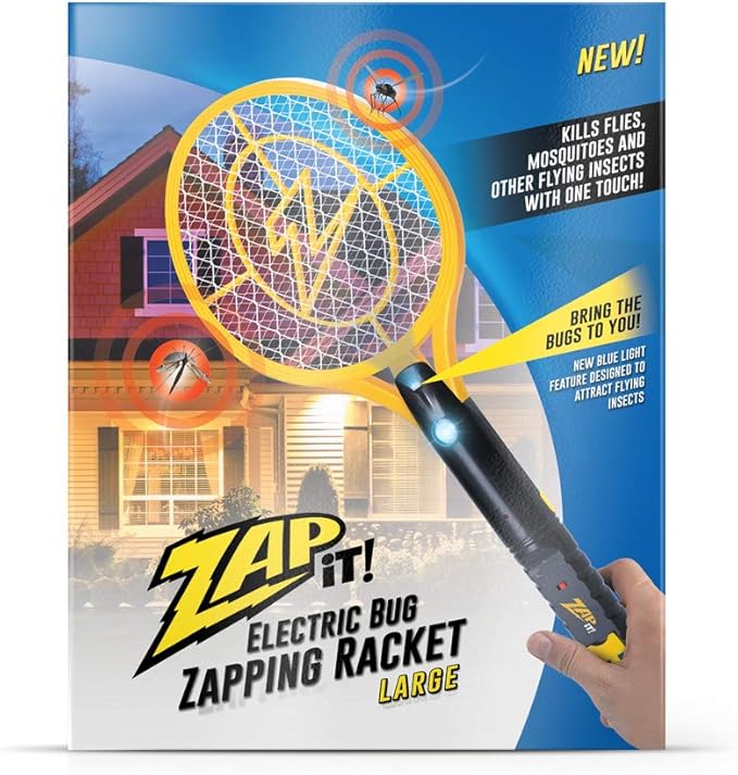 ZAP IT! Bug Zapper Rechargeable Bug Zapper Racket W/Blue Light Attractant, 4,000 Volt, USB Charging Cable