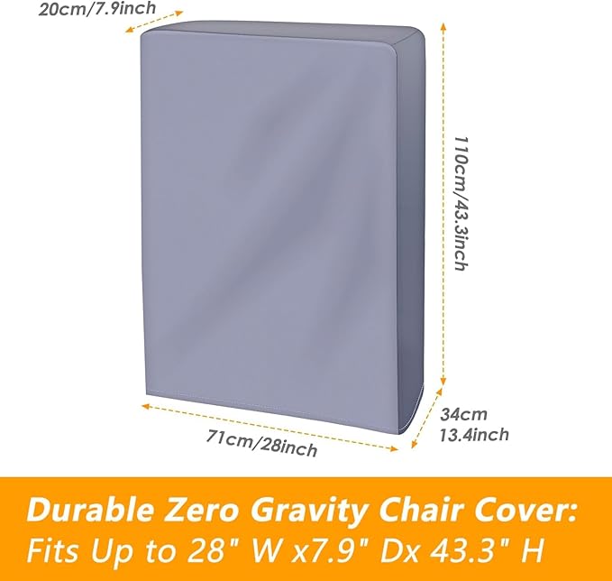 Zero Gravity Folding Chair Cover with Storage Bag, Outdoor Lawn Patio Garden Chair Covers Waterproof Dustproof All Weather Resistant 43"x28"（Gray）