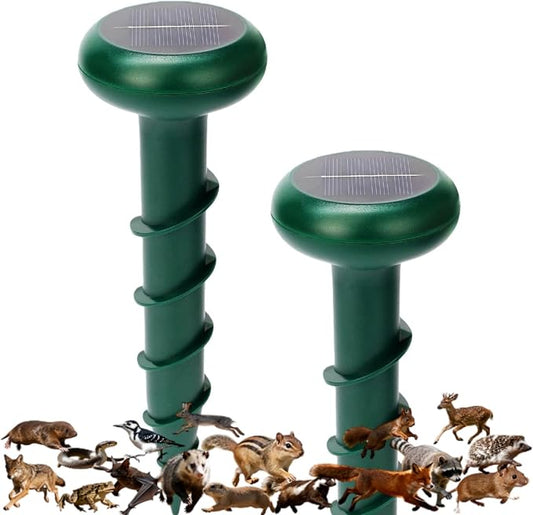 Solar Mole Repellent Ultrasonic,Repels Gopher Squirrels,Vole,Rodent Groundhog,Chipmunk,Snake,Rabbits,Skunks.Deer,Raccoons,Coyote,IP44Waterproof,Very Suitable for Outdoor Courtyards and Gardens. (2)