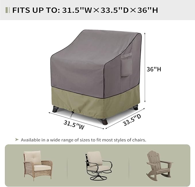 KylinLucky Outdoor Chair Covers Waterproof 31.5W x 33.5D x 36H inches 2pack, Heavy Duty Patio Furniture Cover for Outside Grey