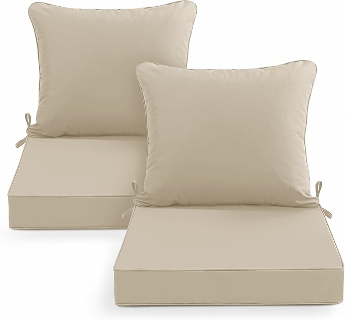 Summsun Outdoor Chair Cushion Weather Resistant, Backrest and Seat Cushion Set for Patio Furniture with Waterproof Removable Cover, 19 x 19 Inch, Cream, Set of 2